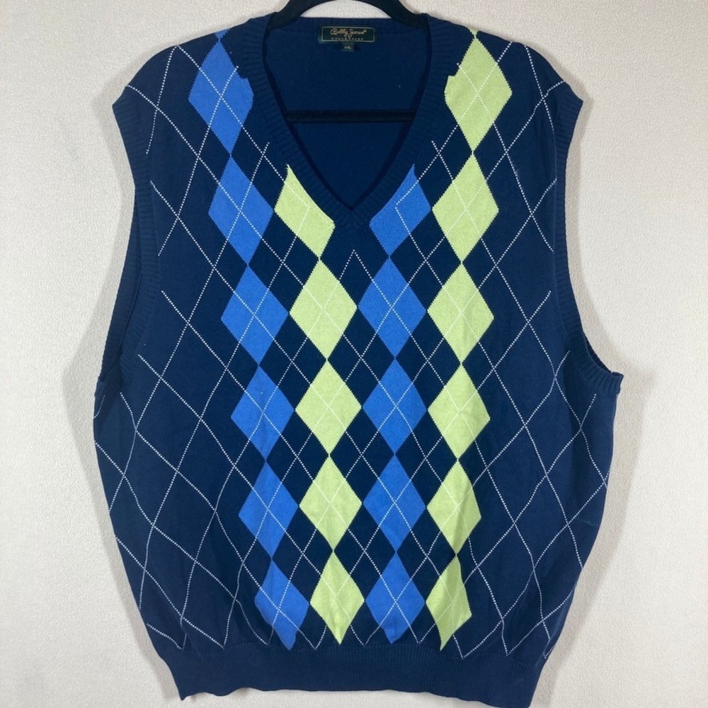 Bobby Jones Mens Sweater Vest XXL Navy Argyle Golf Dark Academia Grandpacore‎